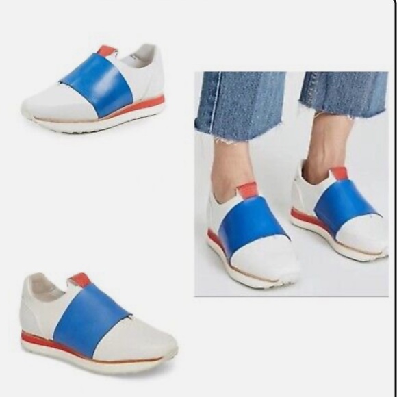 rag & bone Shoes - Rag & Bone Dylan Women’s Leather Elastic Runner in White & Blue Size 8.5